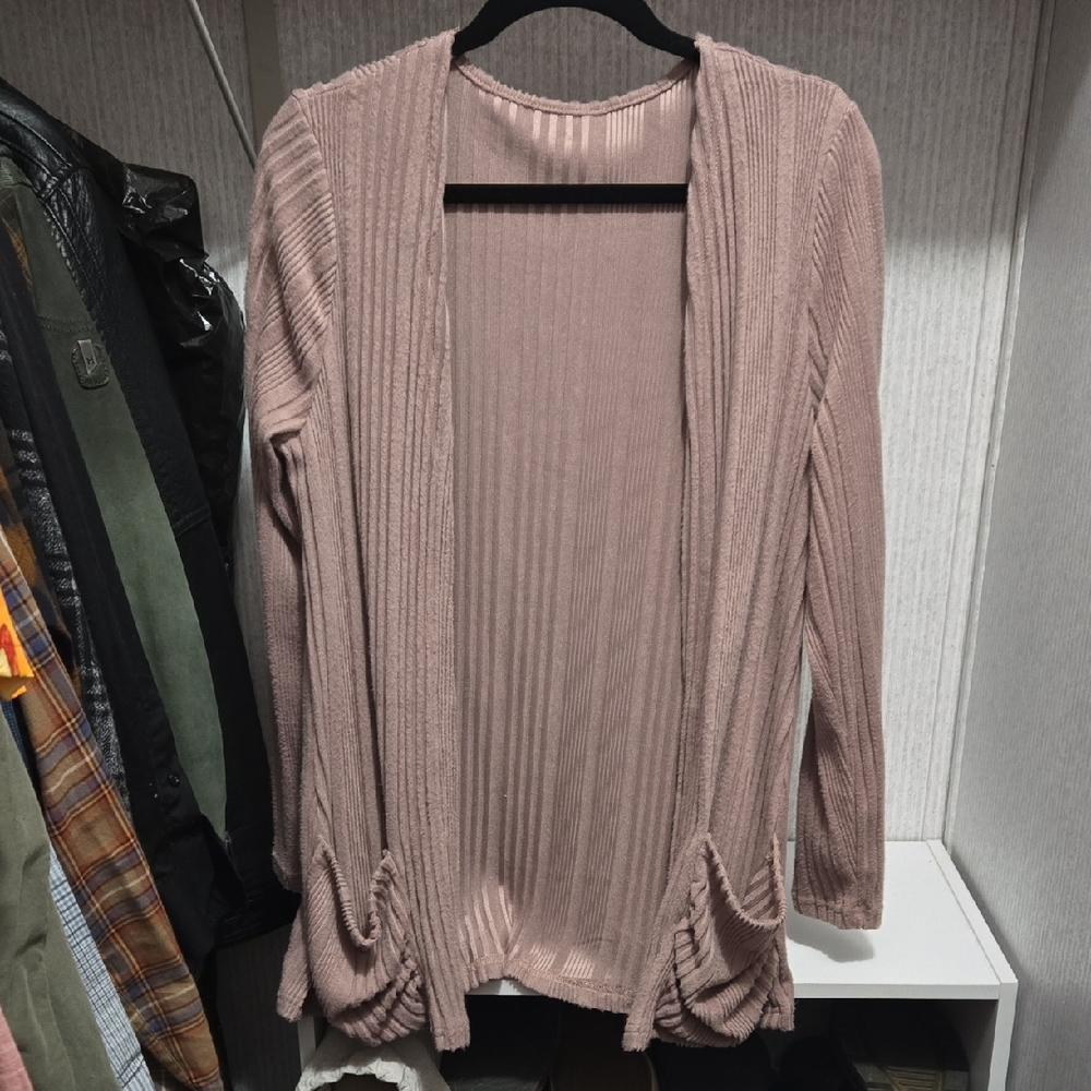 Women's Ribbed Open Front Cardigan Sweater - Pink